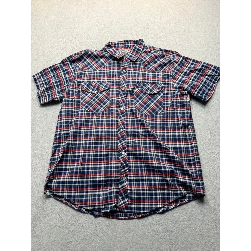 Casual Country Outfitters Mens Blue Red Plaid Pearl Snap Western Shirt XL